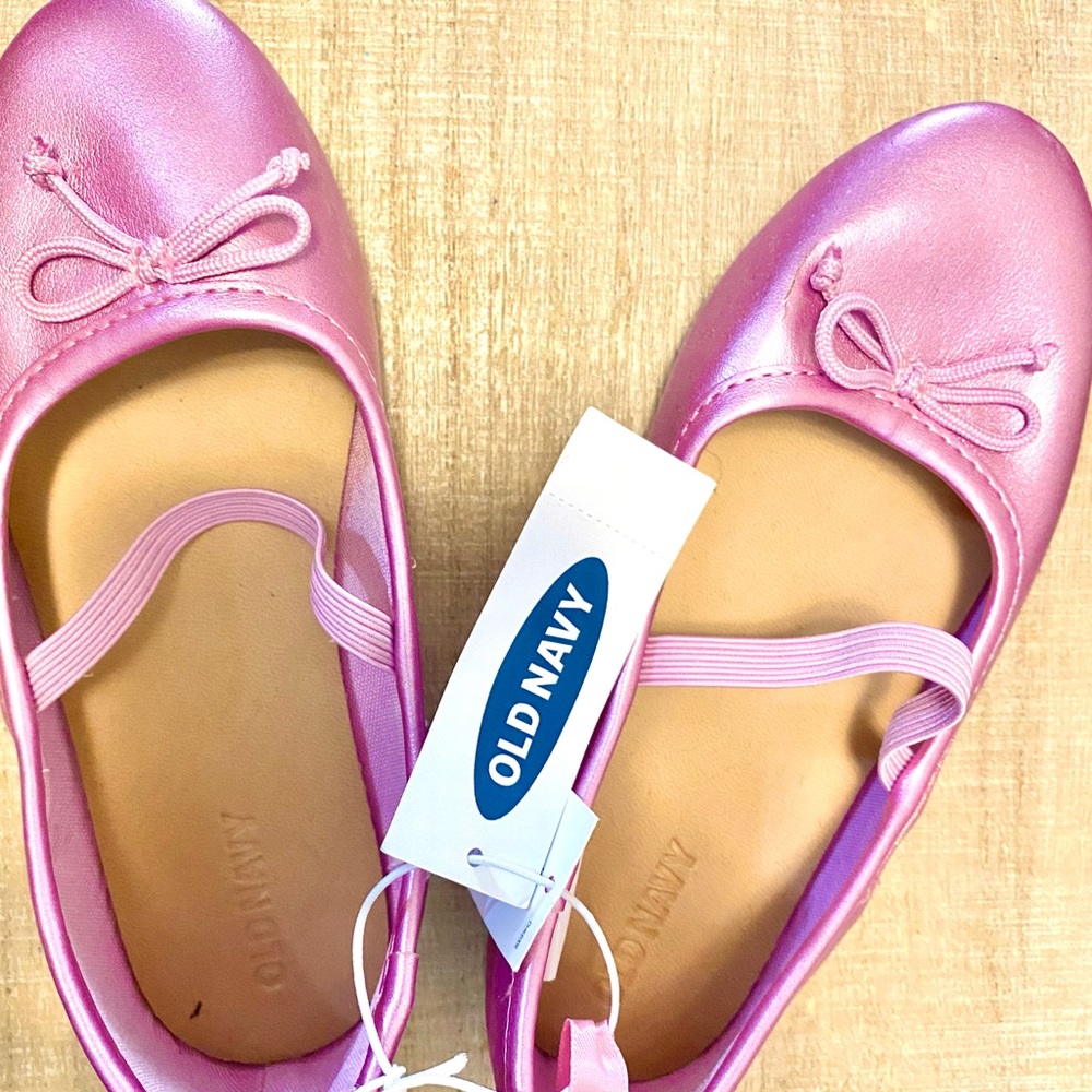 NWT Old Navy Girls Ballet Pink Mettalic Shoe With SCUFFS SEE ALL PHOTOS Size 10 - Picture 7 of 7